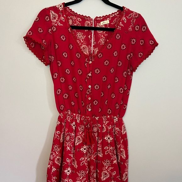 Hollister - Red Romper - V Neck, Elastic Waist - Small - Picture 2 of 3